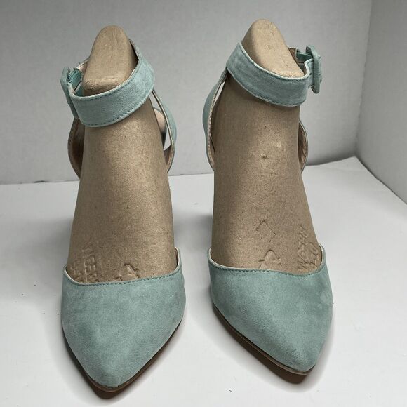 Qupid Light Green Wrap Ankle Strap Faux Suede Pointed Toe Stiletto Heels Size 10 - Picture 3 of 12
